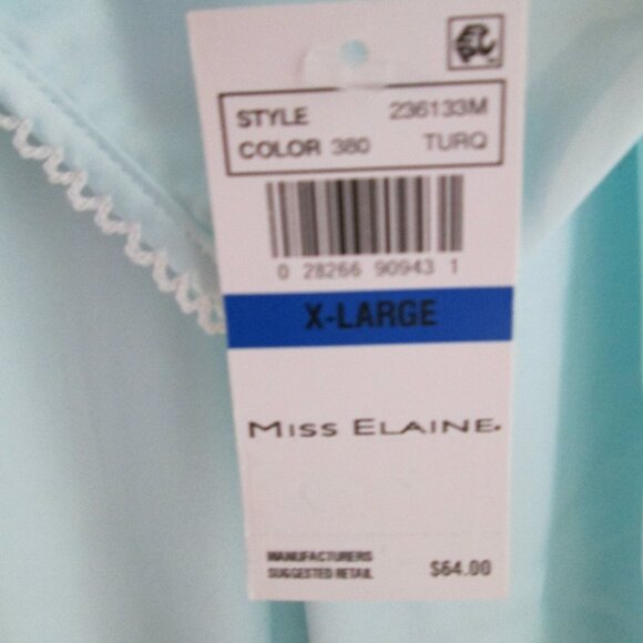 Miss Elaine Embroidered Lace Smocked Yoke Long Sleeve Turquoise NWT Sz XL - Picture 7 of 9